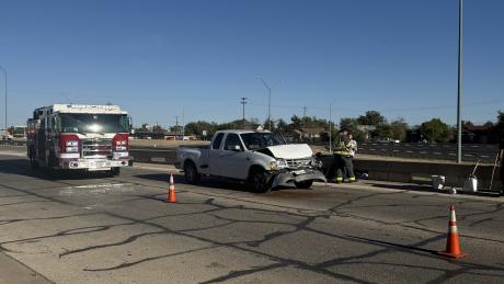 A crash on a Houston Harte frontage road Tuesday resulted in one person being taken to the hospital.