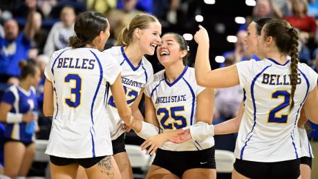 The top-seeded Angelo State University volleyball team won its opening match at the Lone Star Conference Tournament on Thursday with a 25-20, 25-23, 25-14 victory over No. 8 seed Texas A&M-Kingsville at the Junell Center.