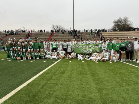 The Wall Hawks celebrate after their 56-7 win over Slaton in the regional semifinals on Friday, Nov. 28, 2025.