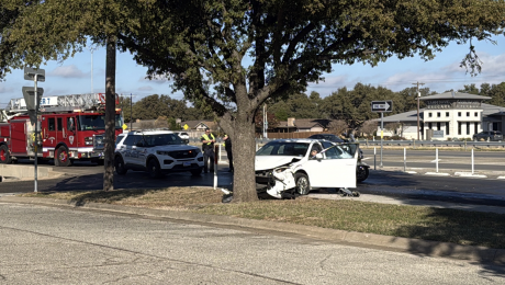 White Toyota Camry strikes a tree in crash