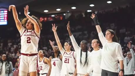 Oklahoma's Aaliyah Chavez drains a 3-pointer for the University of Oklahoma.