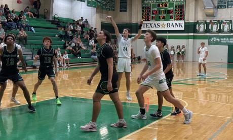 Wall's Jaxson Kirkland (24) shoots a free throw against Grape Creek during the 2026 basketball season.