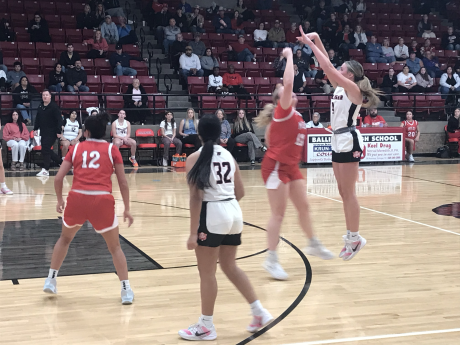 Ballinger's Ashtyn Wilson fires a 3-pointer against Miles on Wednesday, Jan. 28, 2026.