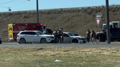 At least one person was taken to the hospital Monday morning after a crash on US Highway 87 just north of San Angelo.