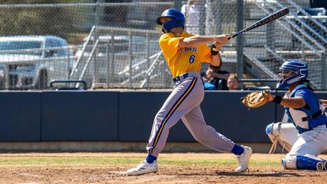 Angelo State's Brett Smajstrla takes a swing against St. Mary's on Sunday, March 1, 2026.