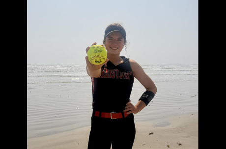 Christoval freshman Kinley Boswell poses after hitting a grand slam during a tournament in Port Aransas.