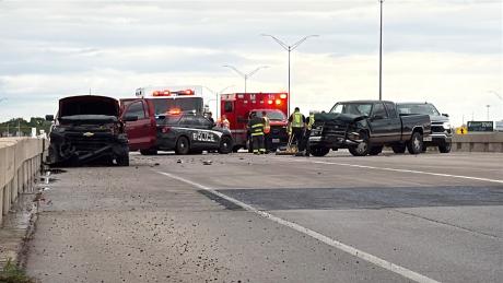 SAN ANGELO, TX — A two-vehicle crash closed all westbound lanes of the Houston Harte Expressway over the Oakes Street overpass Friday evening.