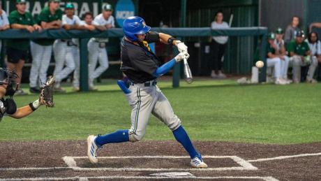 Angelo State's Austin Beck takes a swing during the 2026 baseball season.