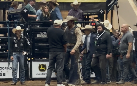 Brandon Sklenar at the San Angelo Stock Show and Rodeo filming The Rescue
