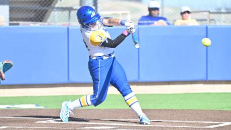 Angelo State's Tatiana Trotter swings during the 2026 softball season.