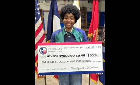 The Concho Valley Women Veterans Association awarded its second JROTC Carolyn Ann Mioduski Scholarship to Central High School’s Uchechuckwu Joana Ezepue.