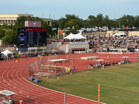 A view of the track at Mike A. Myers Stadium during the 2026 UIL Track and Field State Meet in Austin.