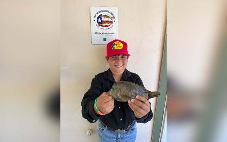 Michael Rodriguez submitted an 8-inch, 0.4-pound Rio Grande Cichlid caught on Oakes Street for pending waterbody record certification.