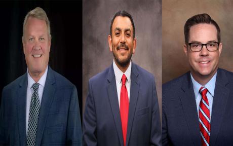 From left to right: Jerry Hendrix, former interim city manager and assistant city manager of Kyle, Texas; Phillip Urrutia, assistant city manager of Garland, Texas; and Jud Rex, former city manager of Garland, Texas.