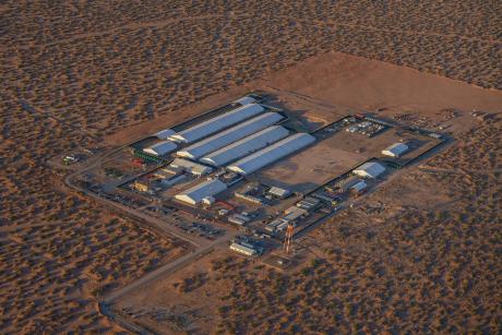 An aerial view of the Camp East Montana detention facility at Fort Bliss on Sept. 7, 2025.