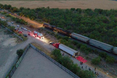 A total of 53 migrants died in an abandoned tractor-trailer found near Lackland Air Force Base in San Antonio on June 27, 2022.