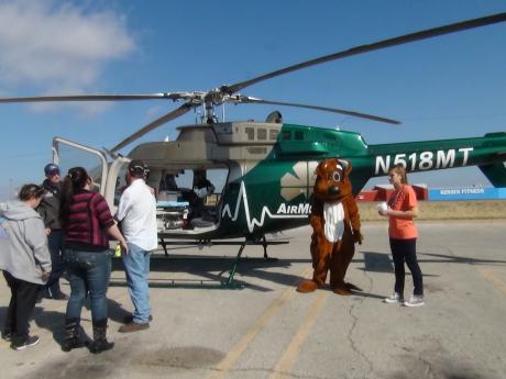 AirMed 1 parked in the Sunset Mall east lot (LIVE! photo by Cheyenne Benson)