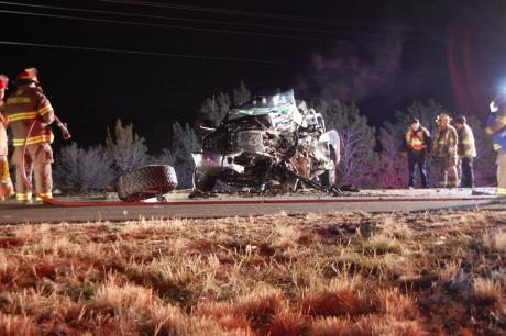 A Dodge Ram 2500 was involved in a fatal accident with a Chevy Suburban. (LIVE! Photo by John Basquez)