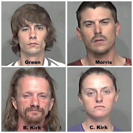 Police arrested Michael Robert Green, Passenger Billy Kirk, Brian S. Morris and Cassandra L. Kirk on Tuesday for drug possession. (Photo courtesy of SAPD)