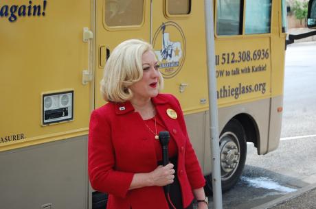 Kathie Glass next to her bus in San Angelo Friday. (LIVE! Photo/Joe Hyde)