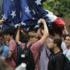 Pi Kappa Phi defending the American Flag