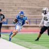 Lake View's Cristian Esparza runs down the sideline after a catch against Lamesa on Friday, Sept. 13, 2024, at San Angelo Stadium.