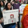 Protesters on March 23, 2023 demonstrated against the West Texas A&M University president’s decision to cancel a drag performance. Credit: