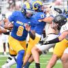 Angelo State's Kaeden Smith runs for yardage against Emporia State on Saturday, Sept. 6, 2025.