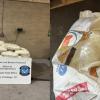 (Left) Packages containing 1,156 pounds of methamphetamine seized by CBP officers at Pharr International Bridge. (Right) A package of methamphetamine within a sack of oat flakes.