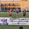 Veribest's Chloe Becker (center) won gold medals in the 100- and 200-meter dashes Saturday at the Region II-1A Track and Field Meet in Abilene.