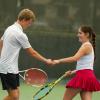 Garden City's Presley Jost and Lacy Seidenberger celebrate a point during the 2026 UIL Tennis State Championships. They went on to win the Class 1A mixed doubles state title.
