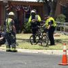 A man crashed his bicycle into a moving vehicle Monday afternoon after running a stop sign.