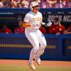 Texas' Katie Stewart celebrates after a home run over Nebraska in the 2026 College World Series.