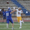 Lake View's Conner Williams pressures Pecos quarterback Avery Garcia on Friday, Sept. 18, 2026.