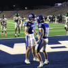 Lake View's Aiden Rivera celebrates with Calvin Whitfield after a late touchdown against Pflugerville Connally.