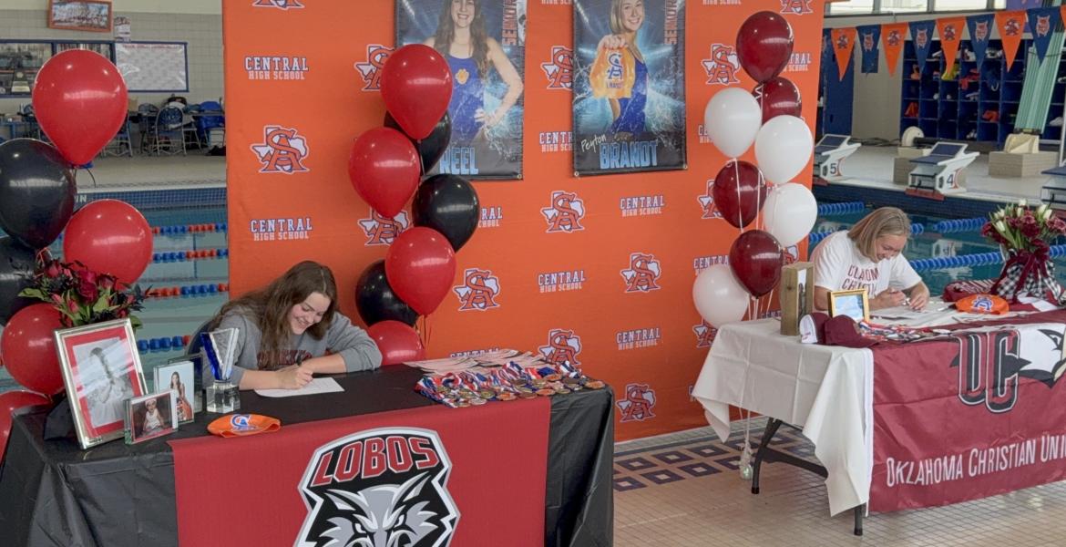 Central's Elsa Reel and Peyton Brandt sign to swim at the collegiate level.