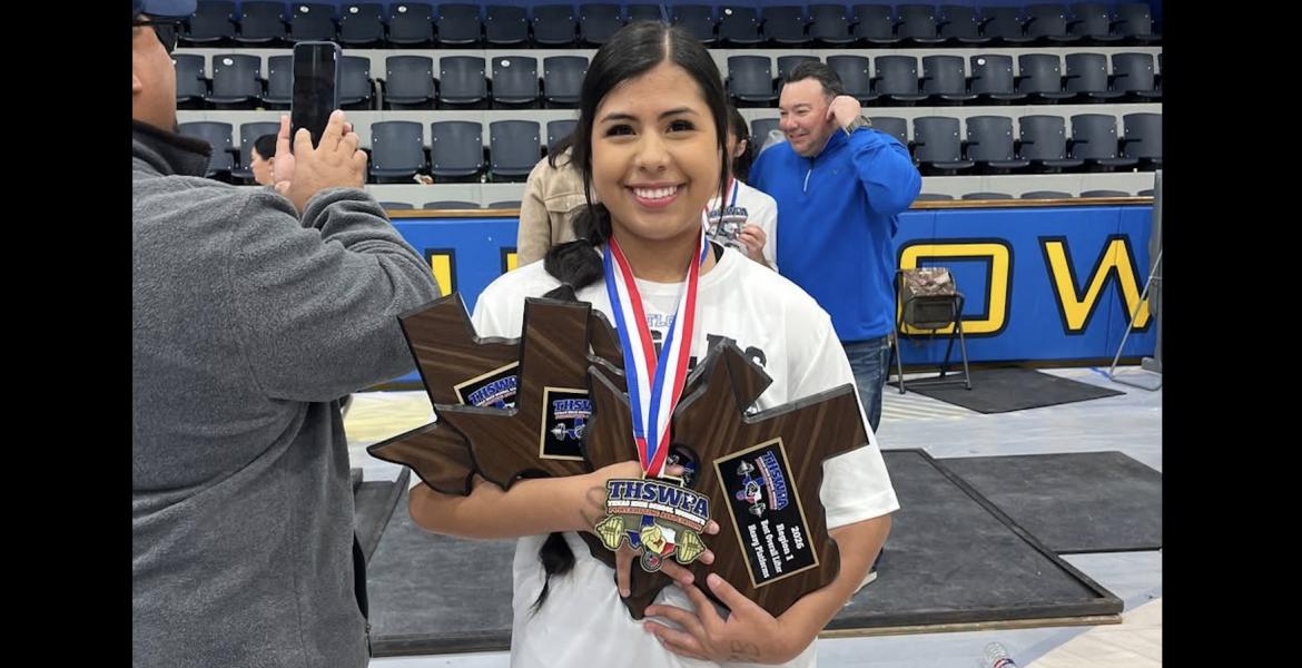 San Angelo TLCA's Samantha Trevino had the best squat (345 pounds), bench press (235) and deadlift (370) in her weight class and was named the regional meet’s best overall female lifter.