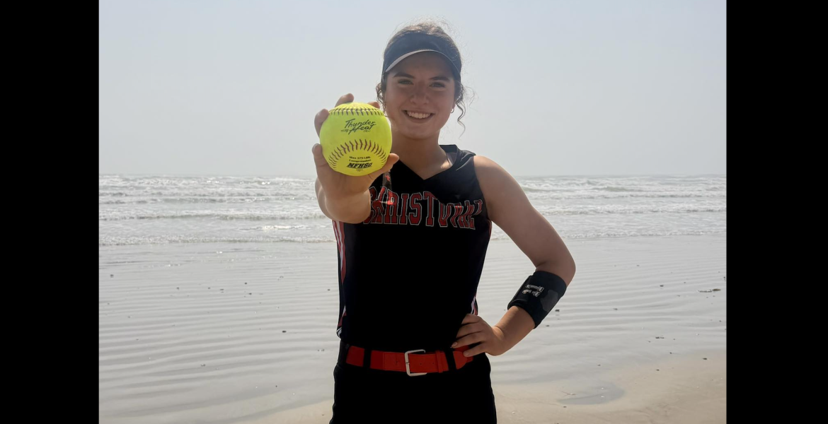 Christoval freshman Kinley Boswell poses after hitting a grand slam during a tournament in Port Aransas.