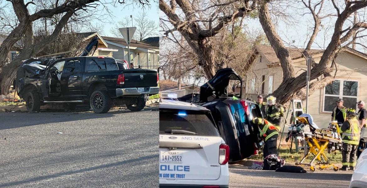 Rollover crash at N Campus Blvd & Coleman St in San Angelo on March 13, 2026.