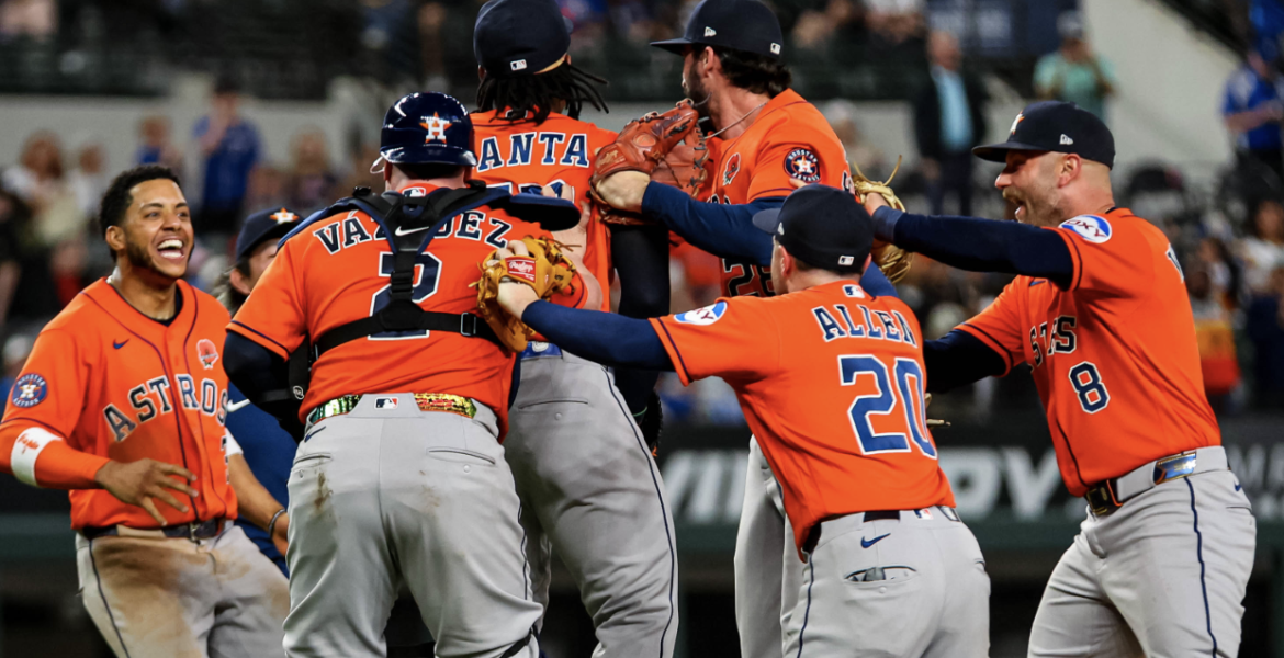 Houston Astros after throwing a no-hitter against the Texas Rangers 2026