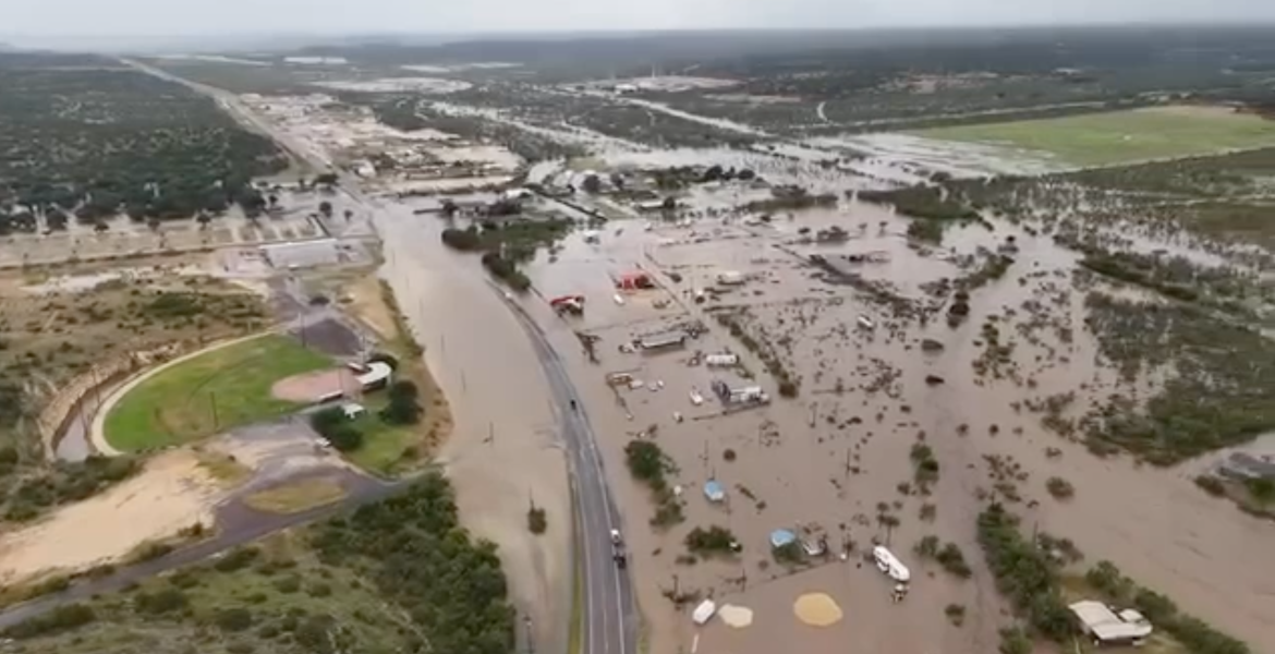 Drone video shows Ozona flooding on July 17, 2026.